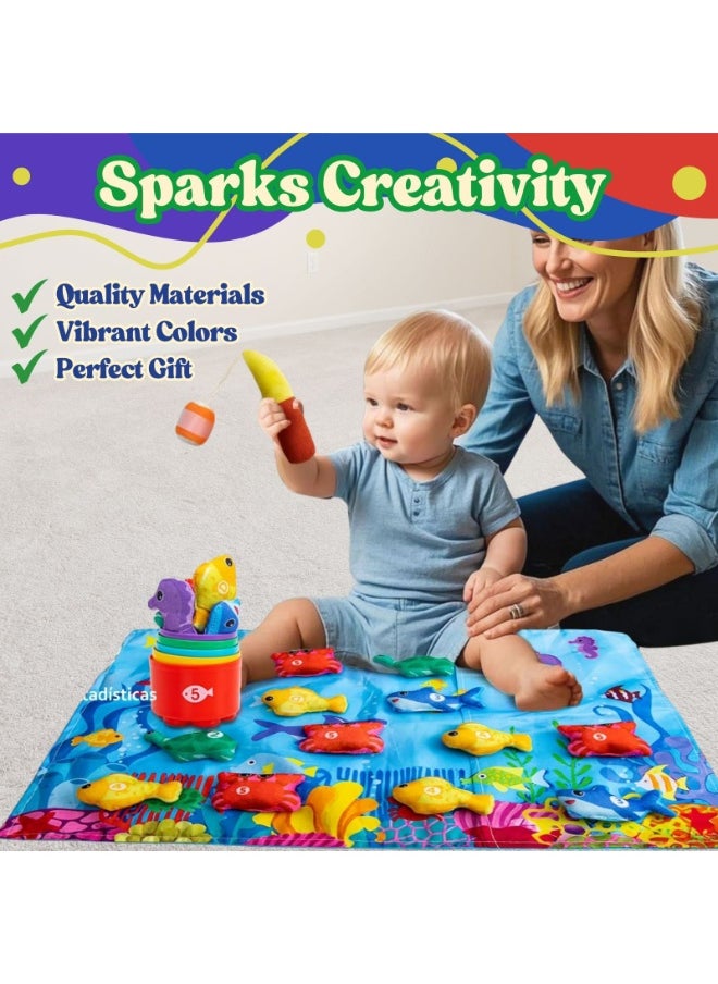 Home Smart Home Smart Fishing Game for toddlers Ocean play mat 22 pcs set bag/mat, Fishing rod, cups and sea animals perfect for gift.  - Image 4
