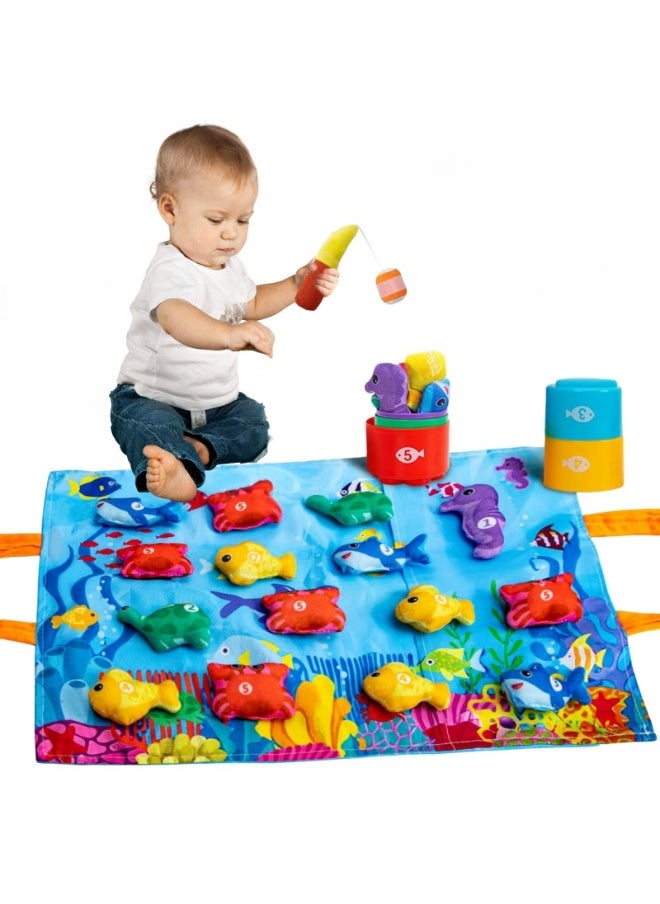 Home Smart Home Smart Fishing Game for toddlers Ocean play mat 22 pcs set bag/mat, Fishing rod, cups and sea animals perfect for gift.  - Image 3