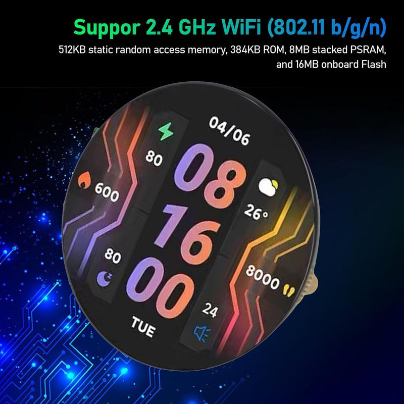 Diyeeni for S3R8 Development Board, 1.46inch Touch Round Display Development Board 412×412 Resolution, 32bit LX7 Processor, Support 2.4G WiFi & Bluetooth, Type C Interface - Image 3