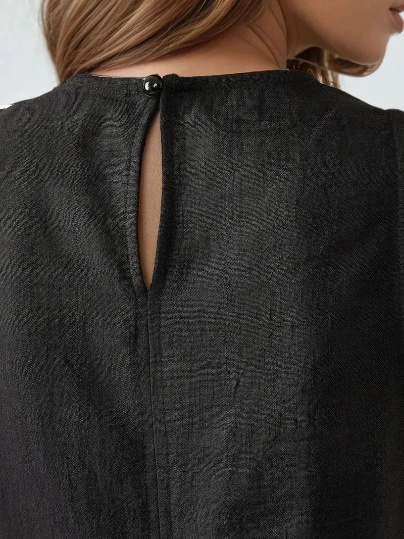 HICCUP Black Linen Feel Sleeveless Crew Neck Midi Dress for Women | Best Price UAE