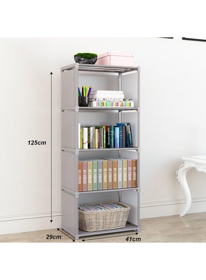 بلومنغ تايم منظم رفوف تخزين مكعب رمادي بأربعة طبقات - خزانة كتب مصنوعة من المعدن والقماش، مناسبة لغرفة المعيشة، غرفة النوم، غرفة الأطفال - Image 2