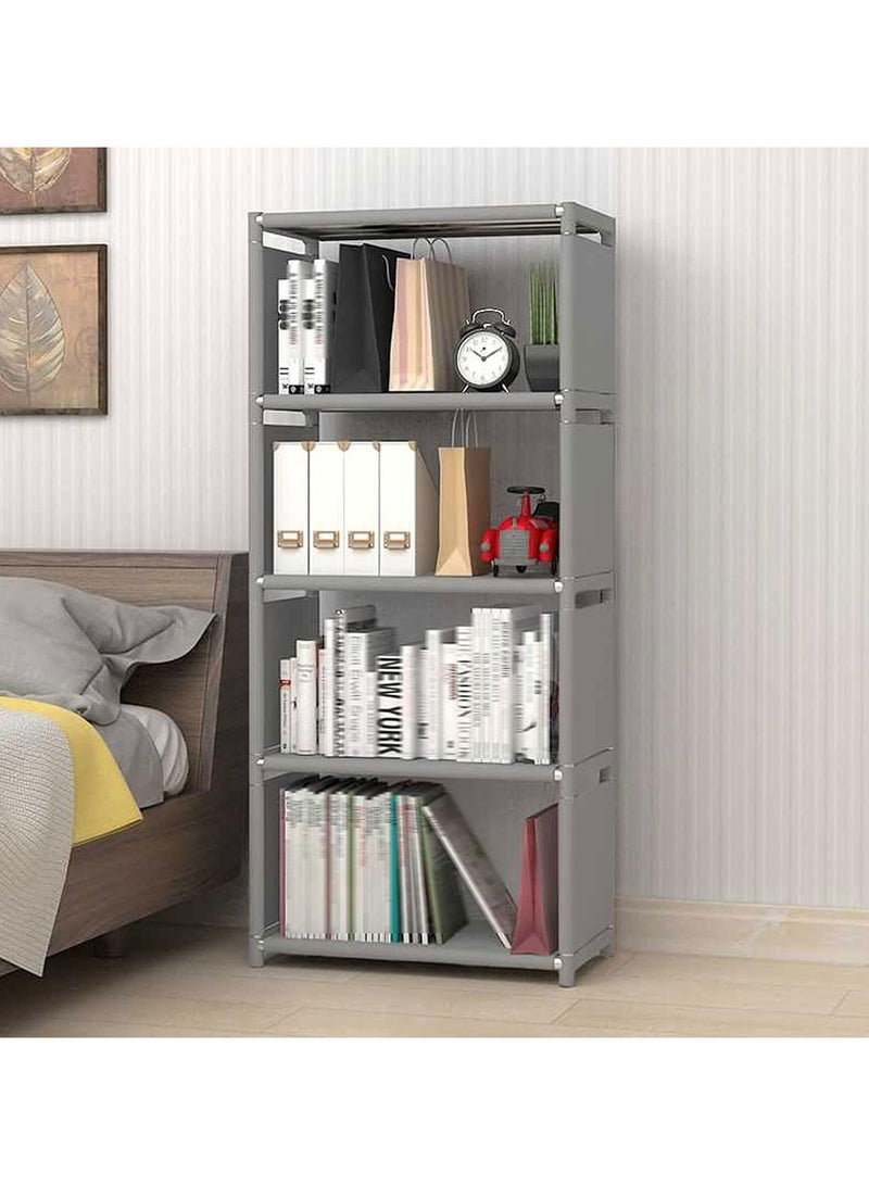 بلومنغ تايم منظم رفوف تخزين مكعب رمادي بأربعة طبقات - خزانة كتب مصنوعة من المعدن والقماش، مناسبة لغرفة المعيشة، غرفة النوم، غرفة الأطفال - Image 3