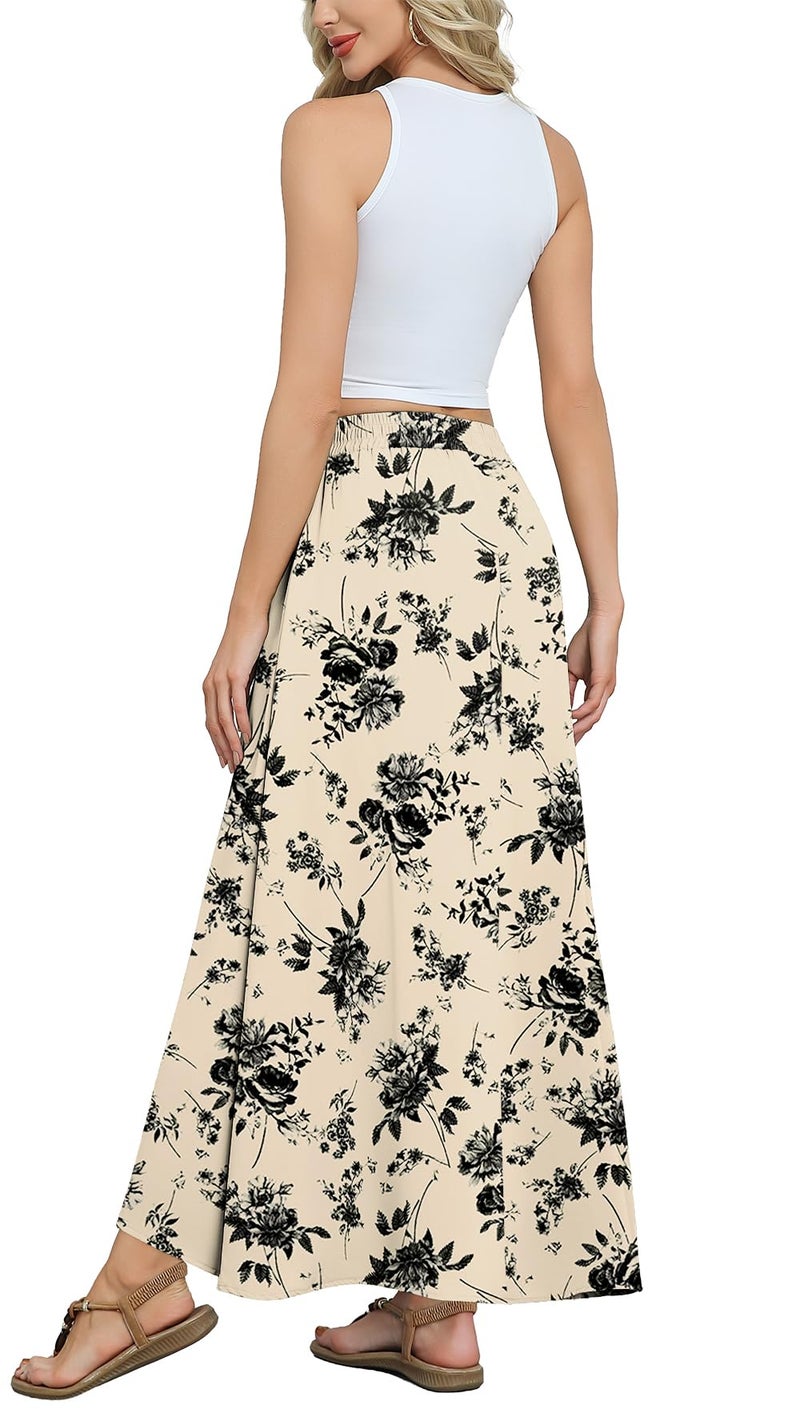 Askyes Womens Long Skirts Summer Beach Cute Flowy High Waisted Casual Dressy Maxi Skirts with Pockets,White Floral,M - Image 1