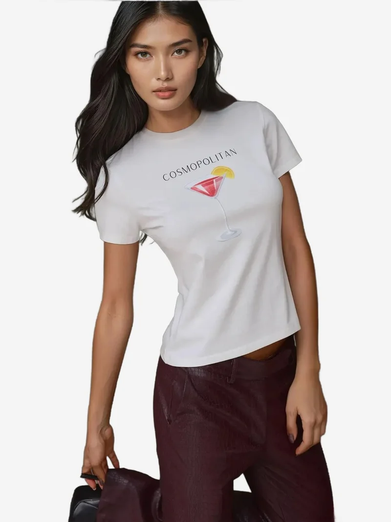 Hiccup Pink Crew Neck Printed Baby Tee for Women | Best Price UAE