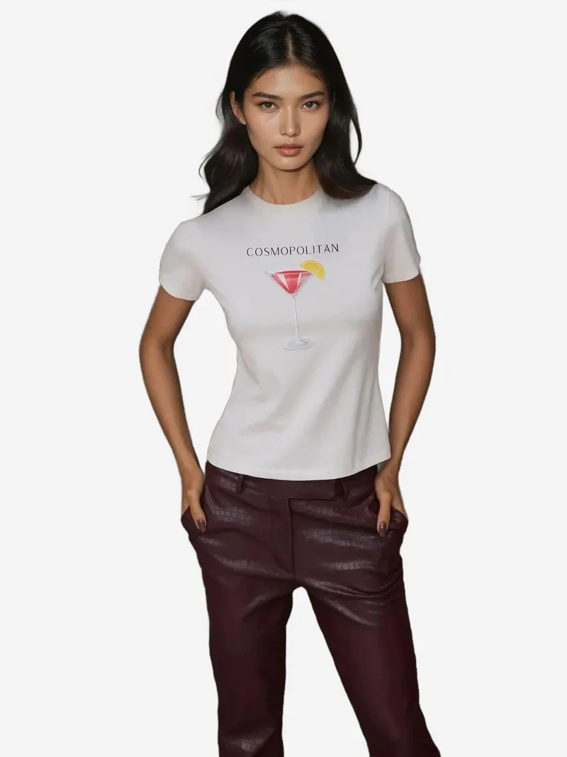 Hiccup Pink Crew Neck Printed Baby Tee for Women | Best Price UAE