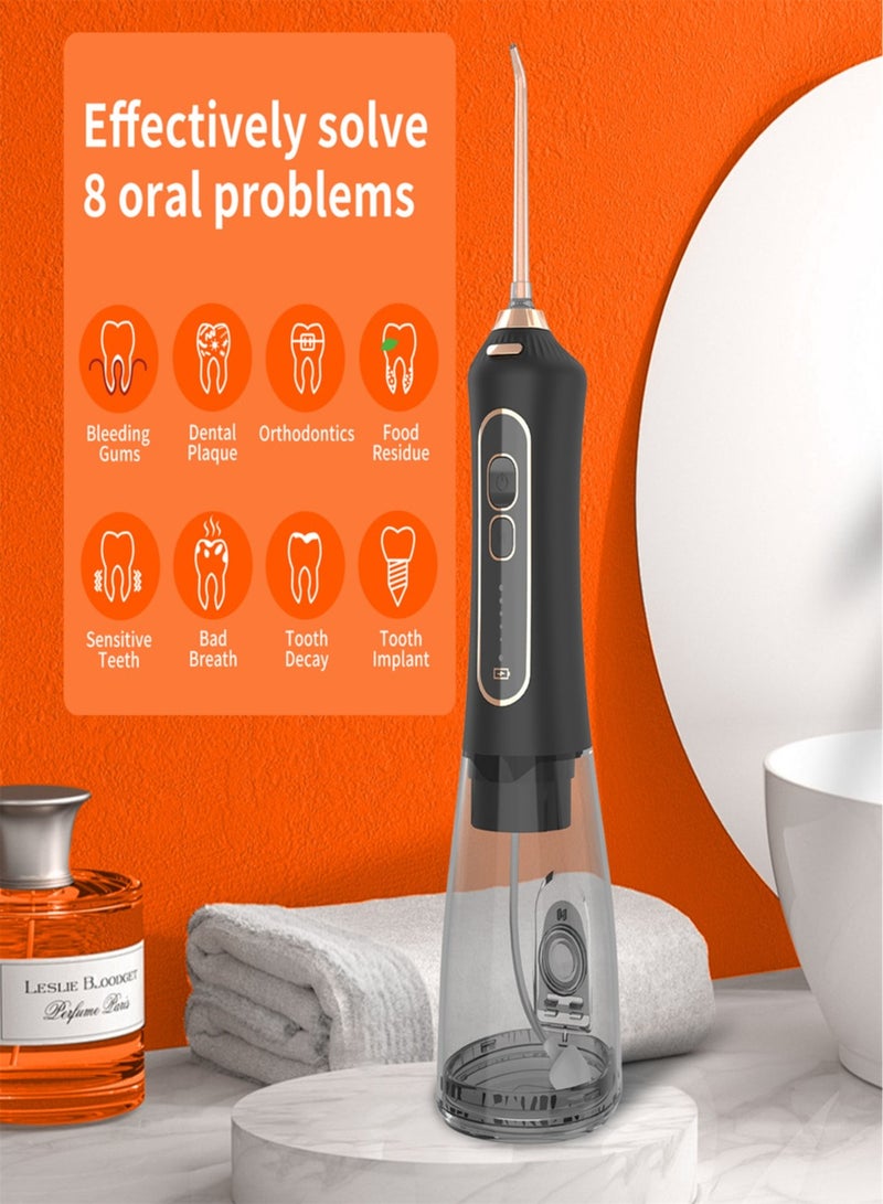 Water Flosser For Teeth Cordless 300Ml Portable Oral Irrigator Flosser 5 Cleaning Modes And 5 Jet Tips, Ipx7 Waterproof - Black - Image 2