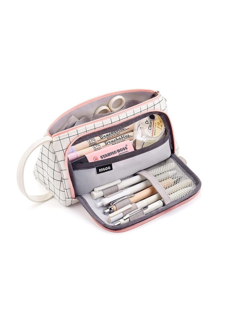 ECVV Large Capacity Pencil Pen Case White, Cute Pencil Pouch Cases Organizer with Easy Grip Handle, Pouch Pen Box Bag for Teen Girls Student Kids Gifts  - Image 1