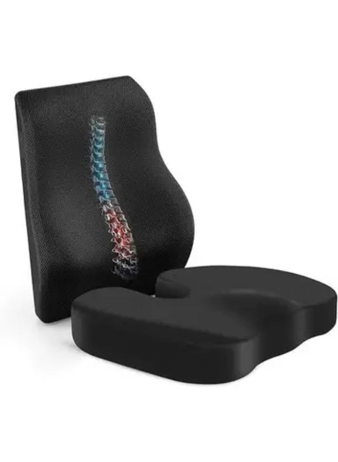 Coccyx Seat Cushion with Lumbar Support, Orthopedic Memory Foam Chair Cushion for Back & Tailbone Comfort, Premium Support for Office, Car & Long Rides - Image 1