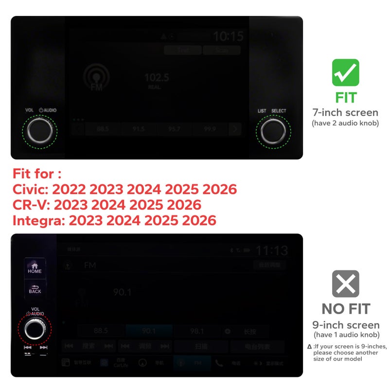Polodunn for Honda Civic 2022-2026 Accessories, CRV 2023-2026 & Acura Ingetra 2023-2025 (Fit 7" Screen/ 2 Audio Knobs), 12pcs Knob Cover Kit - Hazard Light, Push Start, Audio, AC & Air Vent (Black) - Image 2