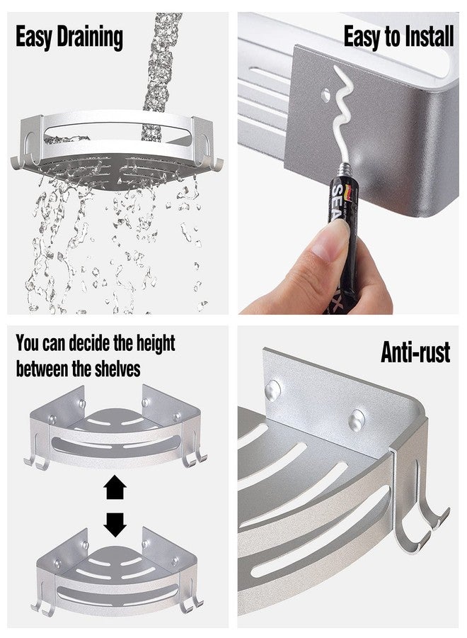 Bakzon Corner Shower Caddy, 2 Pack Adhesive Shower Shelf Corner with Razor Holder No Drilling Bathroom Shower Organizer Storage Rack, Silver (Not Brushed Nickel) - Image 4