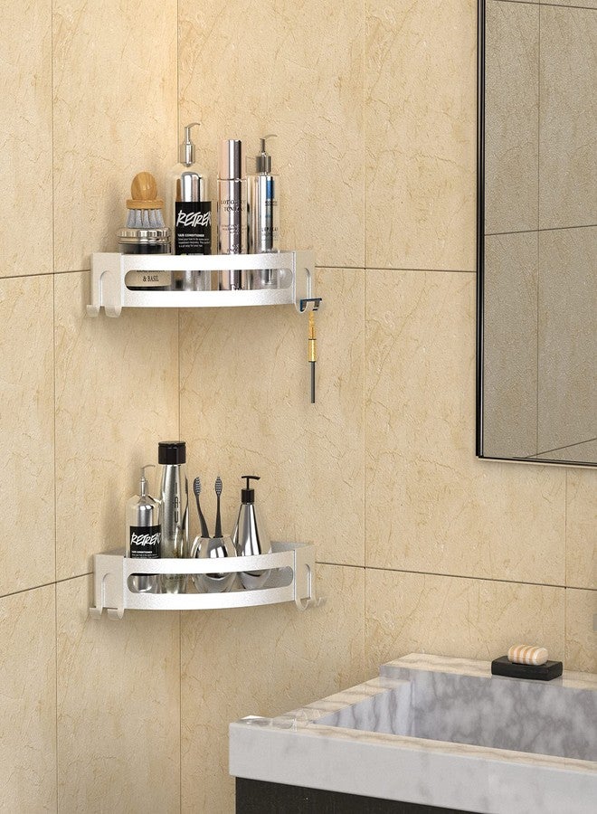 Bakzon Corner Shower Caddy, 2 Pack Adhesive Shower Shelf Corner with Razor Holder No Drilling Bathroom Shower Organizer Storage Rack, Silver (Not Brushed Nickel) - Image 3