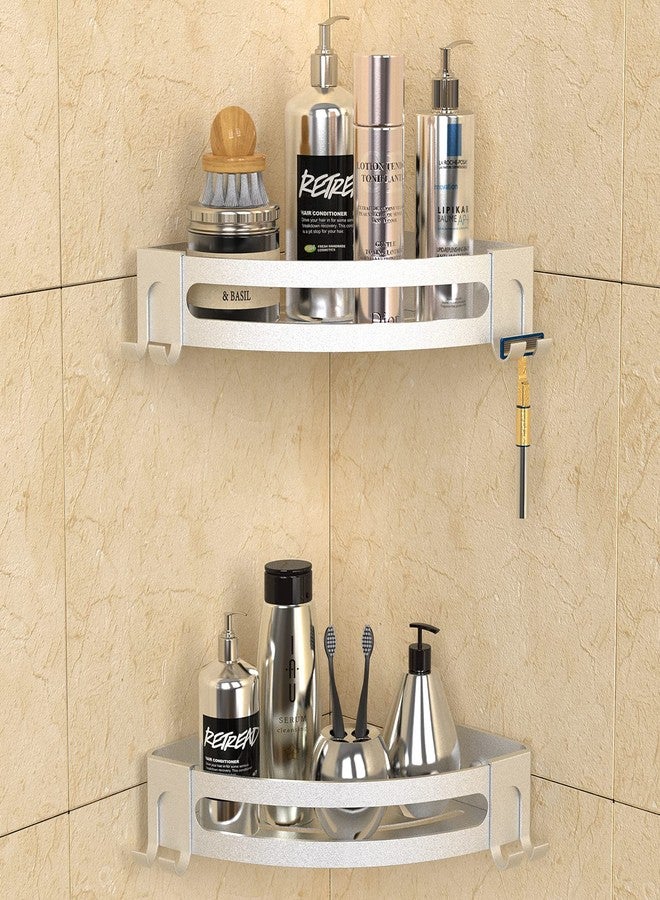 Bakzon Corner Shower Caddy, 2 Pack Adhesive Shower Shelf Corner with Razor Holder No Drilling Bathroom Shower Organizer Storage Rack, Silver (Not Brushed Nickel) - Image 1