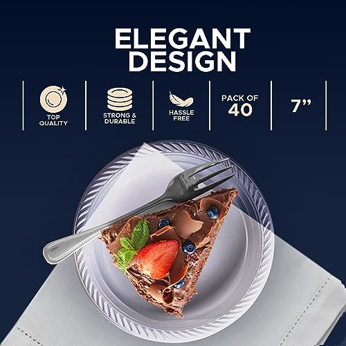 Supreme Select Clear Disposable Plastic Plates Set of 40 7inch Plates Elegant Party Dinner PlatesMicrowave Safe Plastic Dish Set Sturdy Rimmed Plates For Weddings Parties Kitchen Use - Image 5