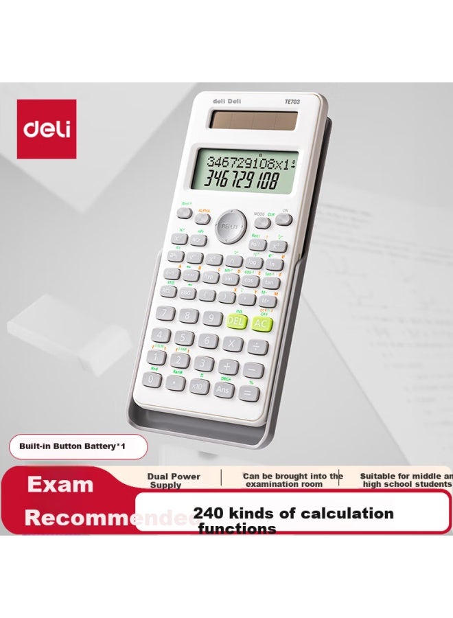 Deli Dual Power Function Calculator Scientific Calculator Exam Student Junior High School Student Multi-function Electronic Computer Note Cpa One White Te703 - Image 1