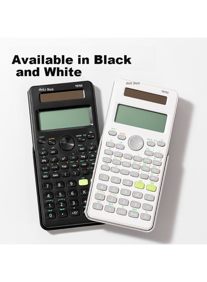 Deli Dual Power Function Calculator Scientific Calculator Exam Student Junior High School Student Multi-function Electronic Computer Note Cpa One White Te703 - Image 4