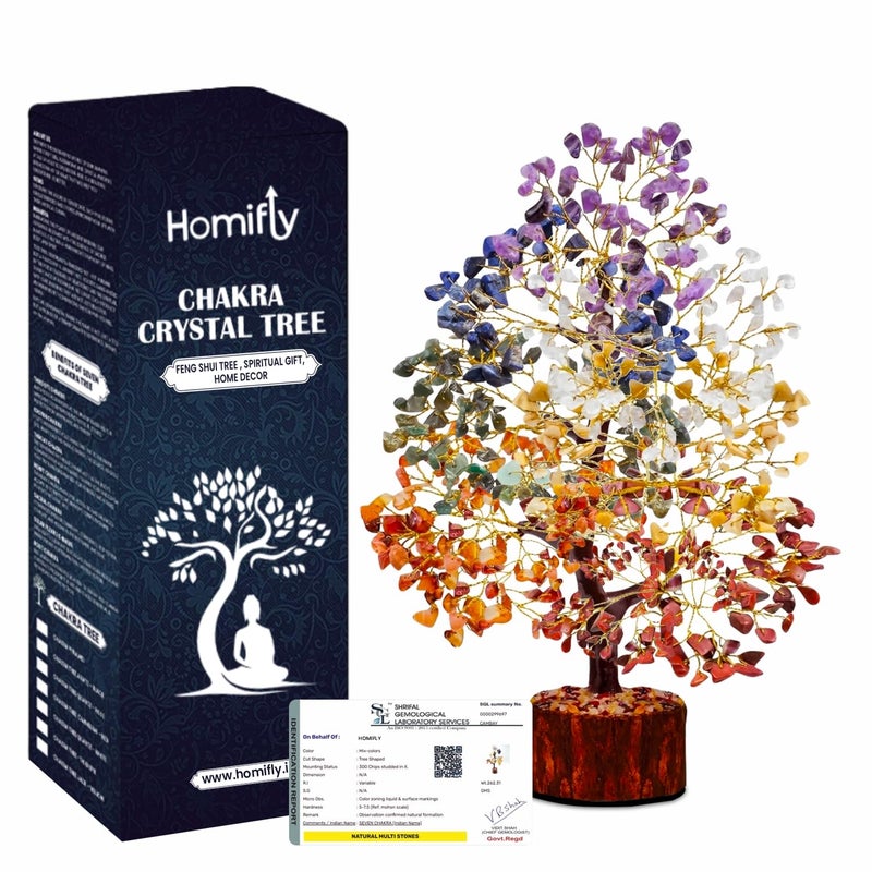 HOMIFLY 300 Beads Crystal Tree/7 Chakra Crystal Tree/Showpiece Good Luck and Positive Energy/Showpiece for Living Room/Natural Healing Gemstones Money Tree/Lucky Tree for Good Luck (Multicolor) - Image 1