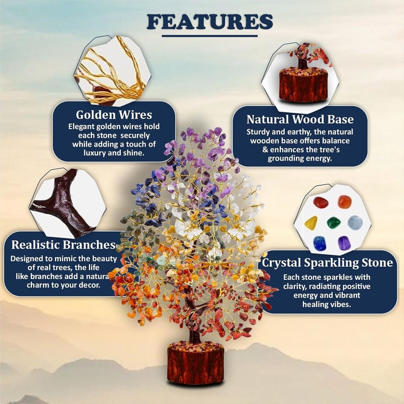 HOMIFLY 300 Beads Crystal Tree/7 Chakra Crystal Tree/Showpiece Good Luck and Positive Energy/Showpiece for Living Room/Natural Healing Gemstones Money Tree/Lucky Tree for Good Luck (Multicolor) - Image 2