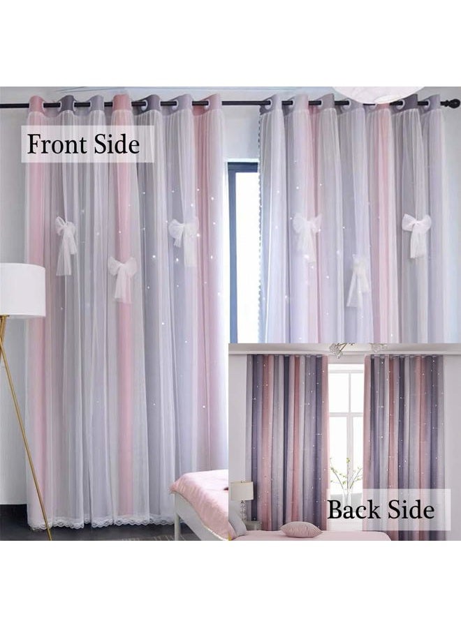 Yancorp Curtains for Girls Bedroom Kids Room Curtain Colorful Window Nursery Curtain 84 inches Length Room Darkening Grommet 2 Layers (Pink Grey, W52 X L84) - Image 3