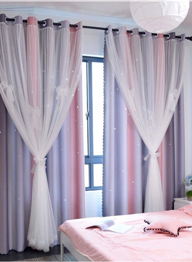 Yancorp Curtains for Girls Bedroom Kids Room Curtain Colorful Window Nursery Curtain 84 inches Length Room Darkening Grommet 2 Layers (Pink Grey, W52 X L84) - Image 1
