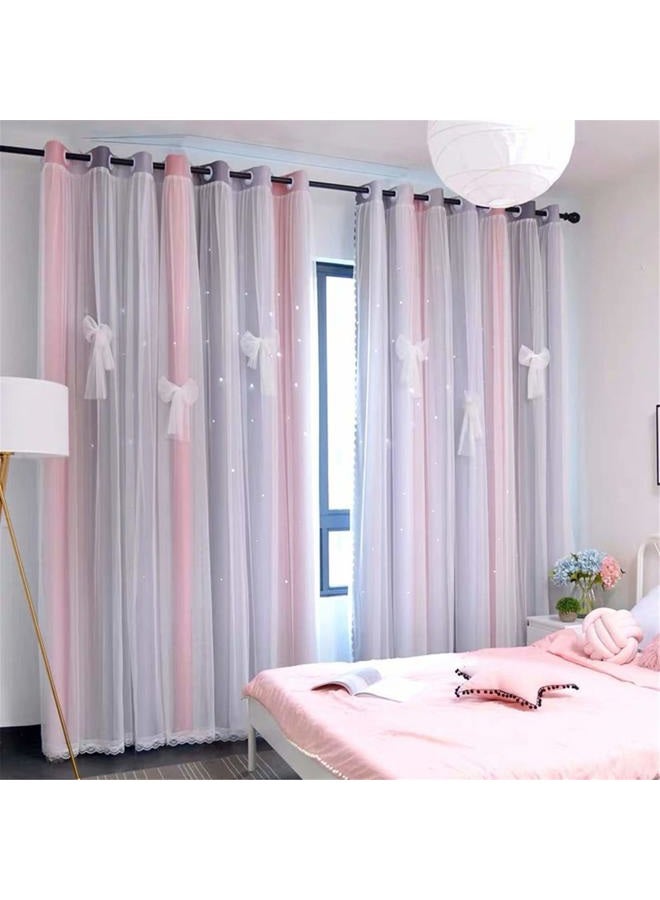 Yancorp Curtains for Girls Bedroom Kids Room Curtain Colorful Window Nursery Curtain 84 inches Length Room Darkening Grommet 2 Layers (Pink Grey, W52 X L84) - Image 2