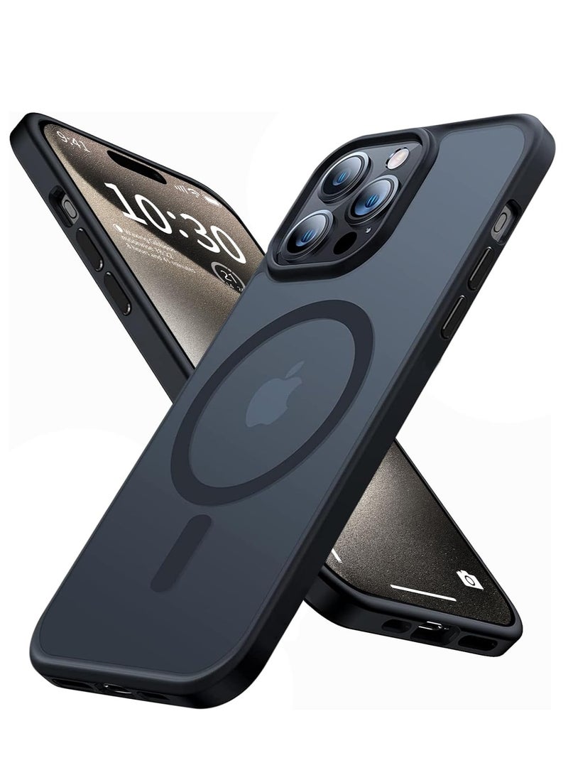 غطاء حماية لهاتف iPhone 15 Pro Max متوافق مع حافظة Magsafe المغناطيسية المقاومة للصدمات، غطاء حماية خلفي شفاف غير لامع مع مغناطيس لهاتف iPhone 15 Pro Max باللون الأسود - Image 1