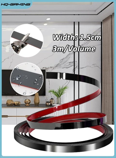 زخارف معدنية قابلة للتقشير واللصق، زخارف جدارية ذاتية اللصق، زخارف لامعة من البولي فينيل كلوريد قابلة للتقشير واللصق، شريط مرن لتزيين الحائط بنفسك لإطار المرآة والخزانة والحواف والحدود والبلاط (أسود)