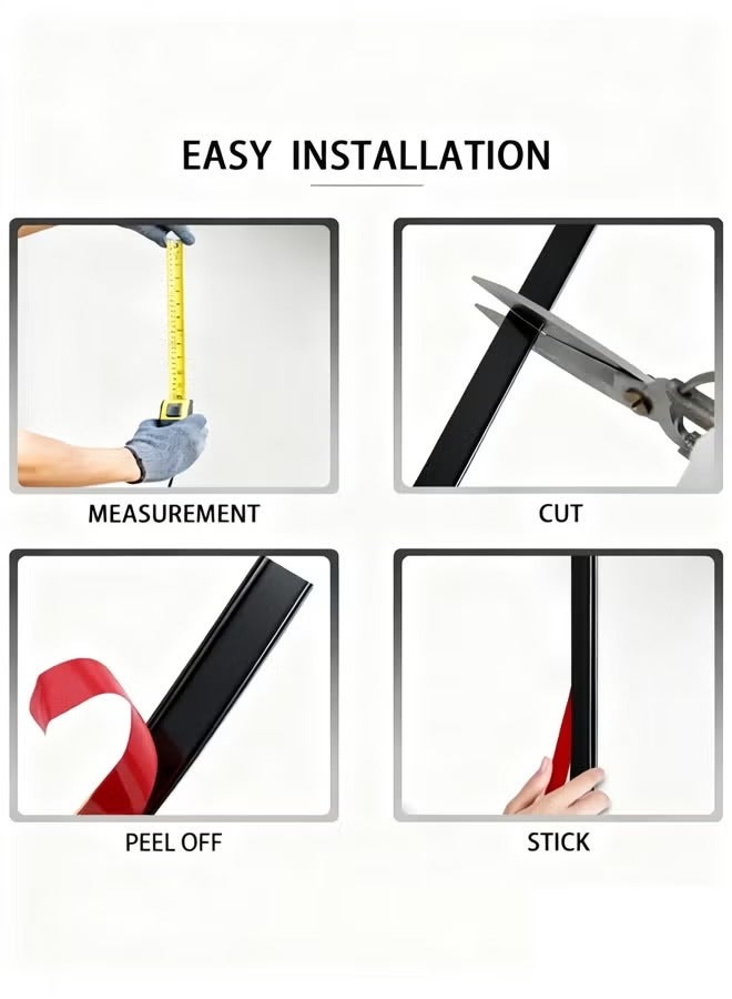 إتش كيو جيمنغ زخارف معدنية قابلة للتقشير واللصق، زخارف جدارية ذاتية اللصق، زخارف لامعة من البولي فينيل كلوريد قابلة للتقشير واللصق، شريط مرن لتزيين الحائط بنفسك لإطار المرآة والخزانة والحواف والحدود والبلاط (أسود) - Image 5