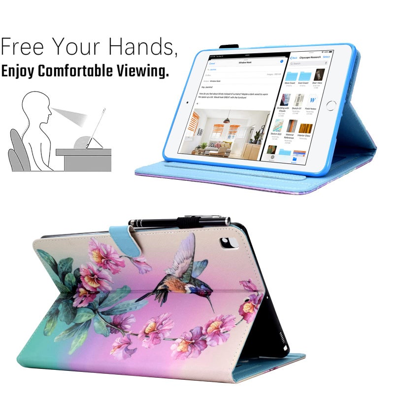 KEROM Case for iPad 9th/8th/7th Generation iPad 10.2 Case (2021/2020/2019 Model, iPad 9/8/7 Case), PU Leather Folio Folding Stand Cover for iPad 10.2 inch, Auto Wake/Sleep, Hummingbird - Image 4