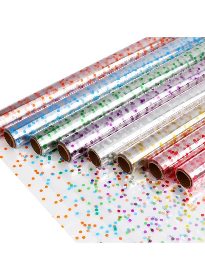 CMFYHM 8 Rolls clear Cellophane Wrap Roll (34 in x 16.4 ft x 8 Colors) Gift Baskets Wrap Roll,Extra Wide Transparent Polka Dots Cellophane Wrapping for Gift Baskets,Flowers, Candies, DIY Craft,Baby - Image 1
