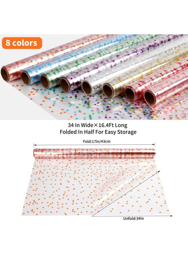 CMFYHM 8 Rolls clear Cellophane Wrap Roll (34 in x 16.4 ft x 8 Colors) Gift Baskets Wrap Roll,Extra Wide Transparent Polka Dots Cellophane Wrapping for Gift Baskets,Flowers, Candies, DIY Craft,Baby - Image 2