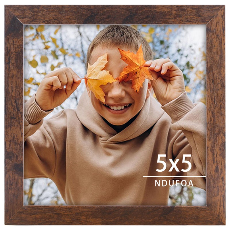 NDUFOA 5x5 Picture Frame  Rustic Square Frame Display 5x5 Photos  Poster Frame for Wall and Tabletop  Brown - Image 1