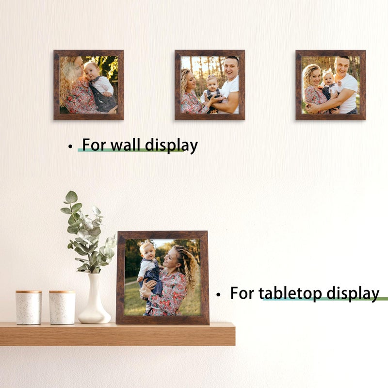 NDUFOA 5x5 Picture Frame  Rustic Square Frame Display 5x5 Photos  Poster Frame for Wall and Tabletop  Brown - Image 3