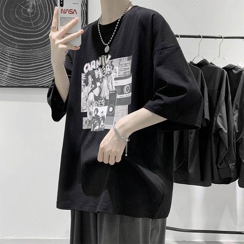 Men's Short-Sleeved T-Shirt with Hong Kong Style Ins Trendy Print, Summer 2025 Korean Version Loose Trendy Brand Half-Sleeve Tee - Image 5