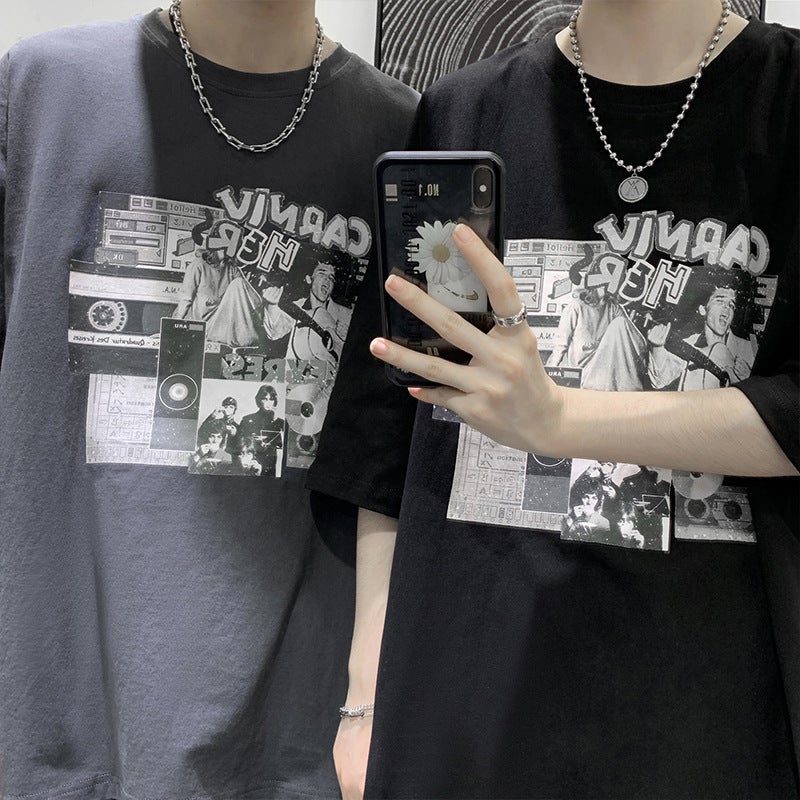 Men's Short-Sleeved T-Shirt with Hong Kong Style Ins Trendy Print, Summer 2025 Korean Version Loose Trendy Brand Half-Sleeve Tee - Image 3