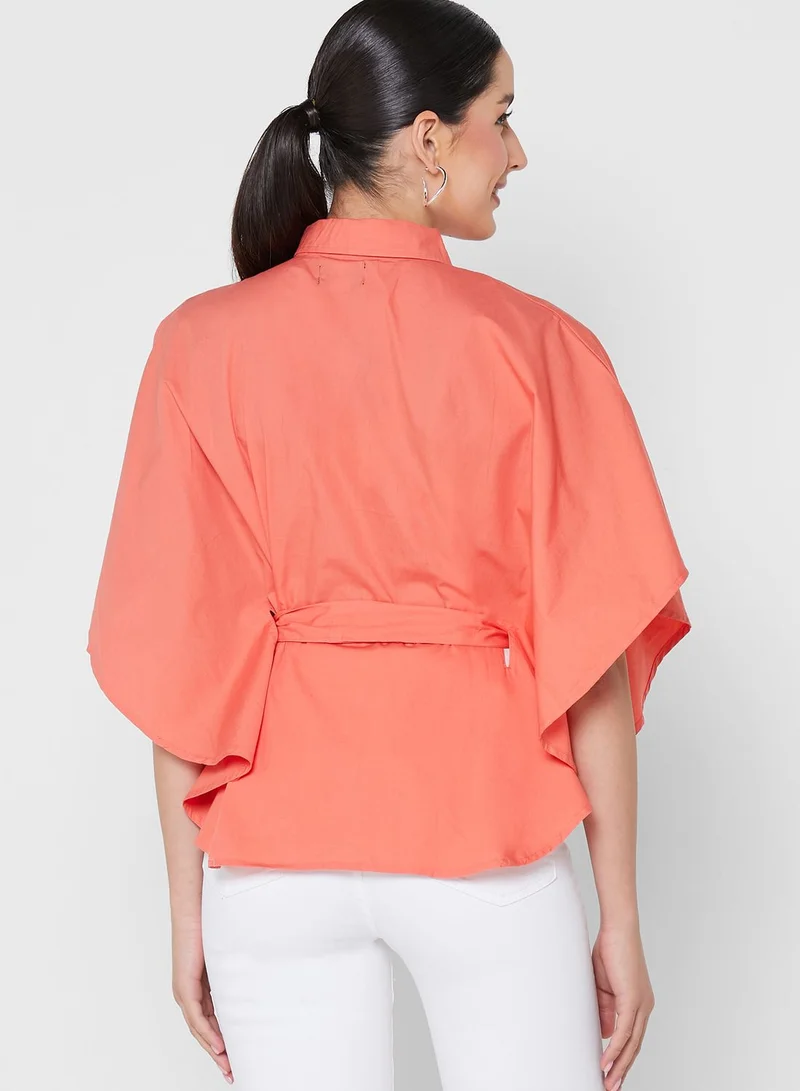 ELLA Cape Sleeve Tie Waist Shirt