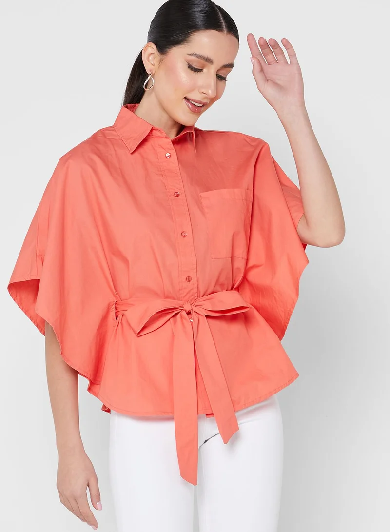 ELLA Cape Sleeve Tie Waist Shirt