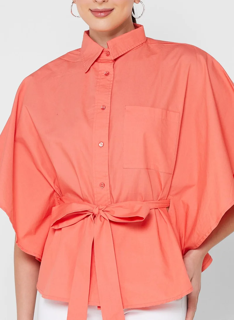 ELLA Cape Sleeve Tie Waist Shirt
