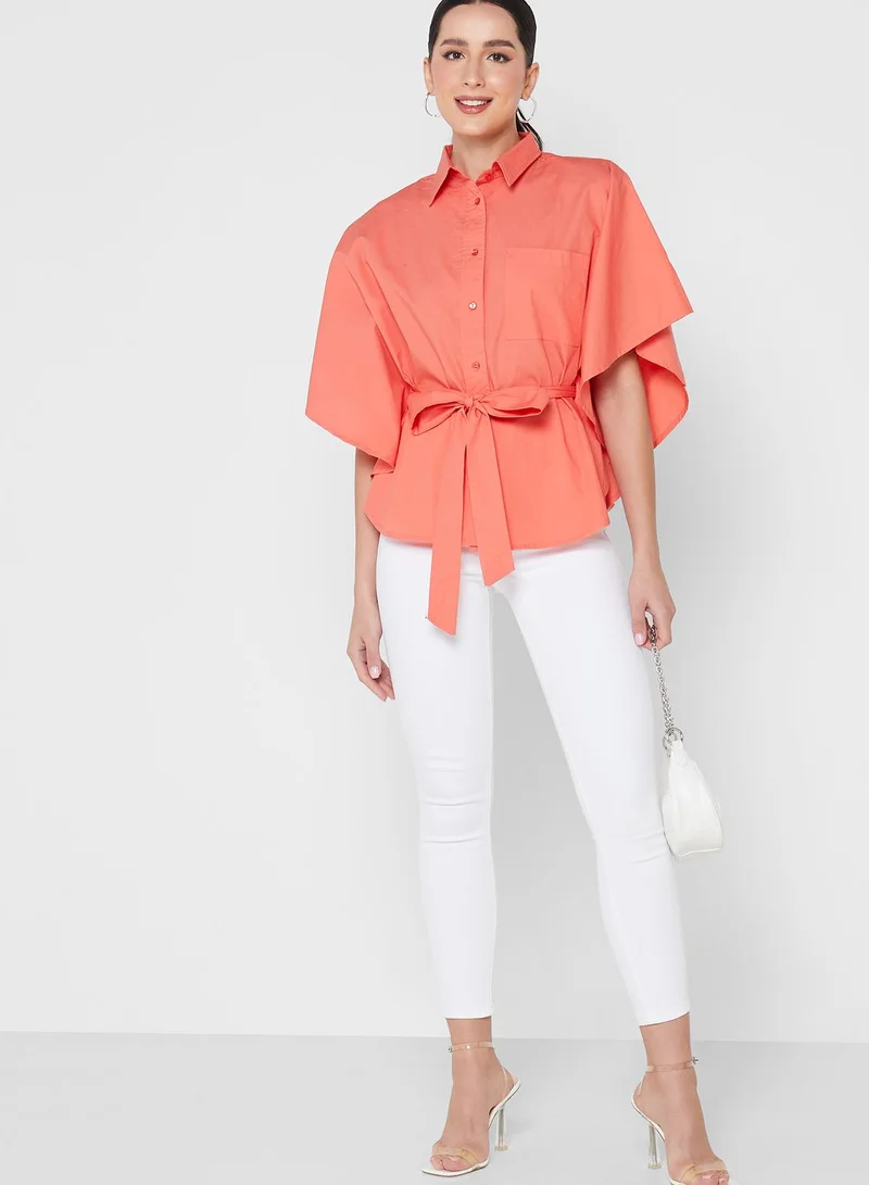 ELLA Cape Sleeve Tie Waist Shirt