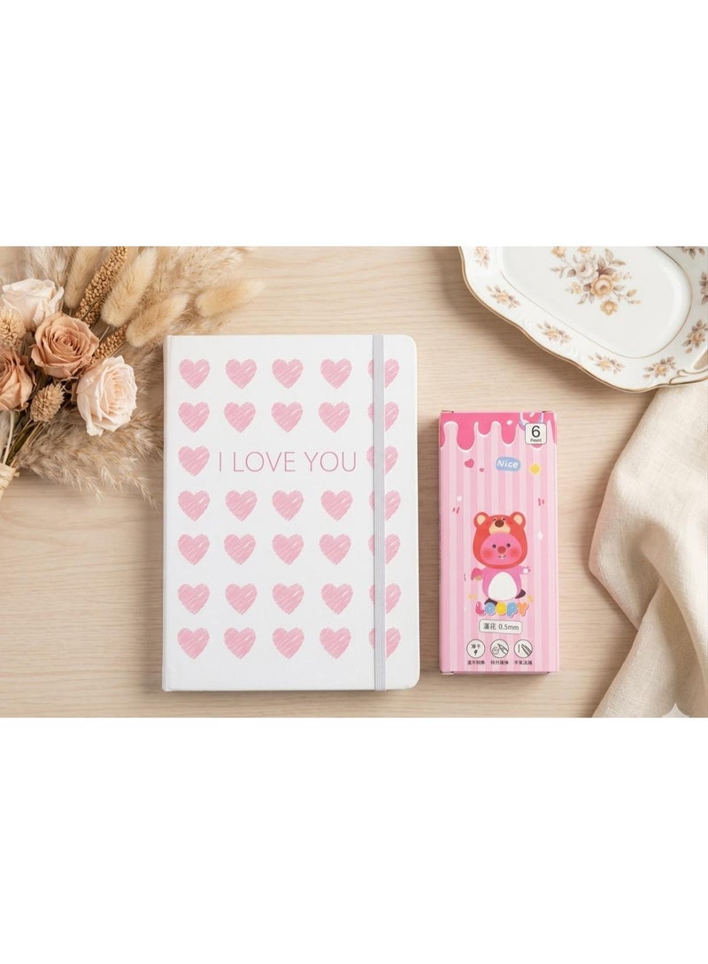 Cute 6-piece girls' notebook set + gel pens – heart-shaped notebook designs in various shapes - Image 3