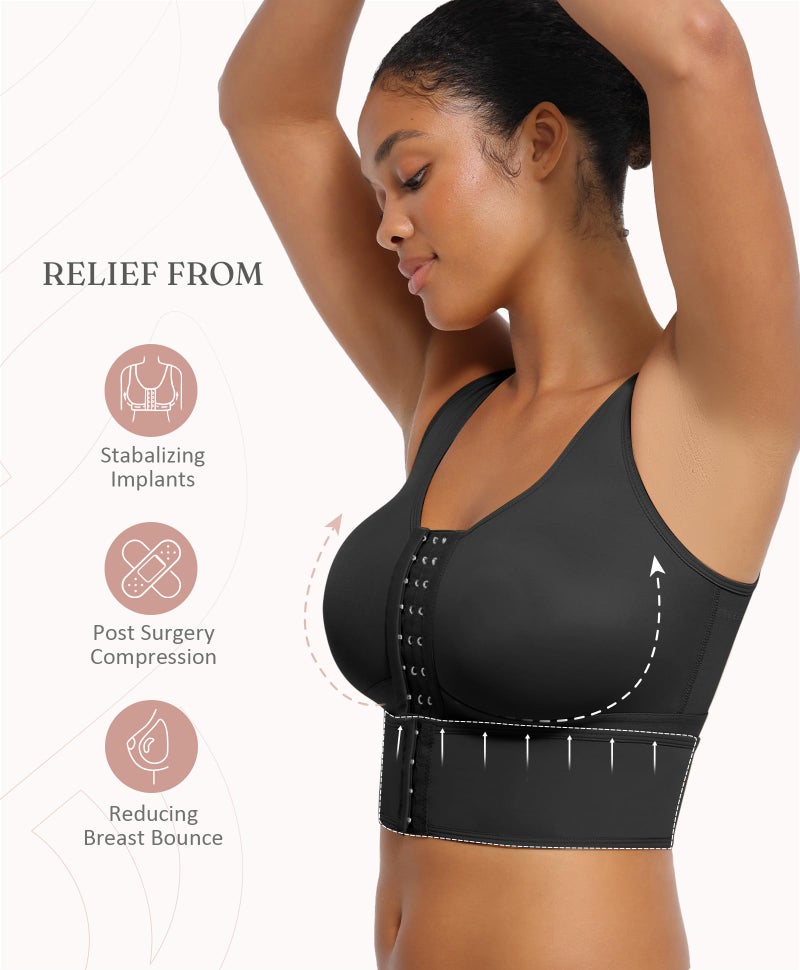 FeelinGirl Front Closure Post Surgical Compression Bra for Women with Removable Breast Support Band Black XL - Image 3