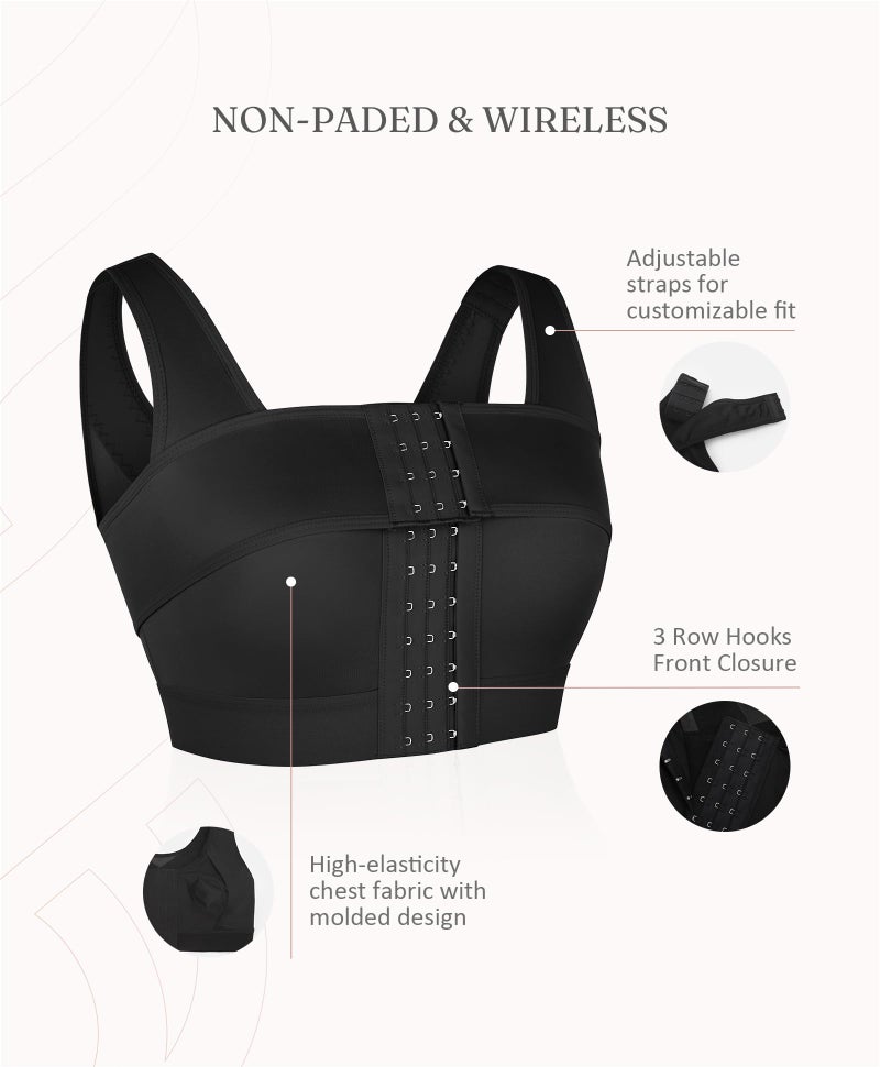 FeelinGirl Front Closure Post Surgical Compression Bra for Women with Removable Breast Support Band Black XL - Image 5