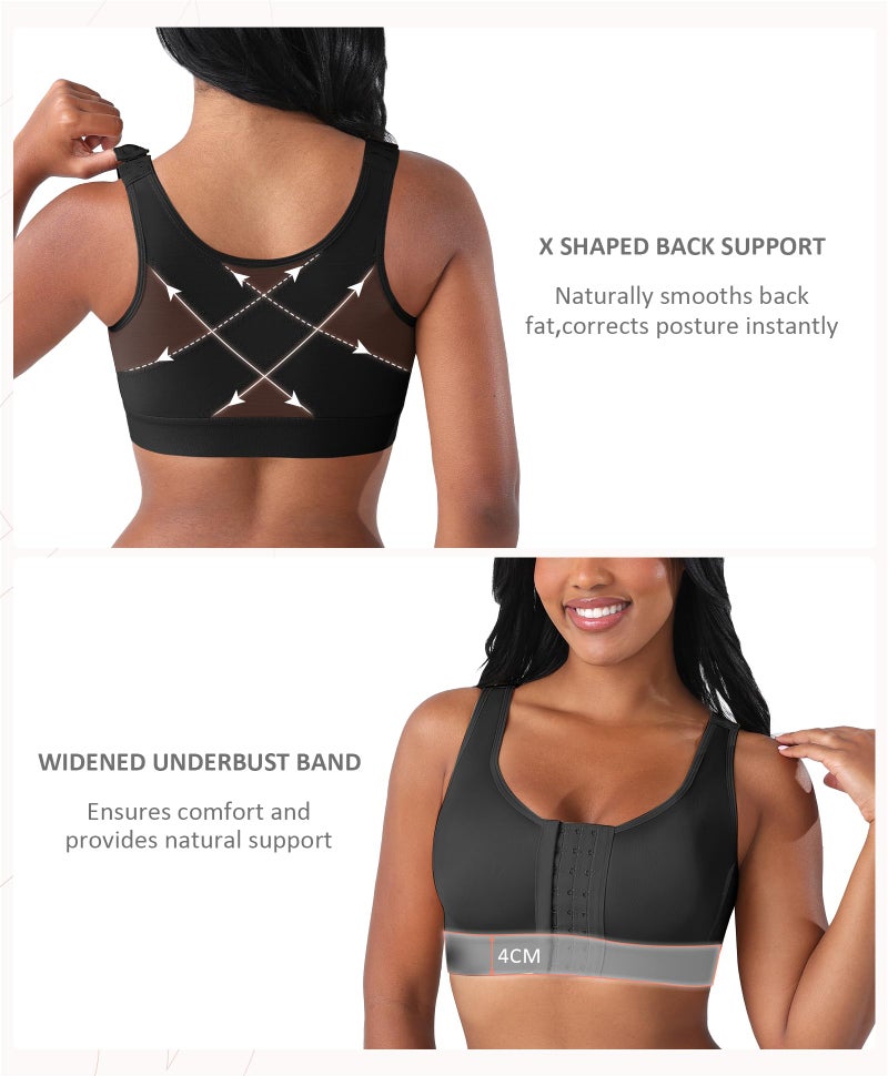 FeelinGirl Front Closure Post Surgical Compression Bra for Women with Removable Breast Support Band Black XL - Image 2