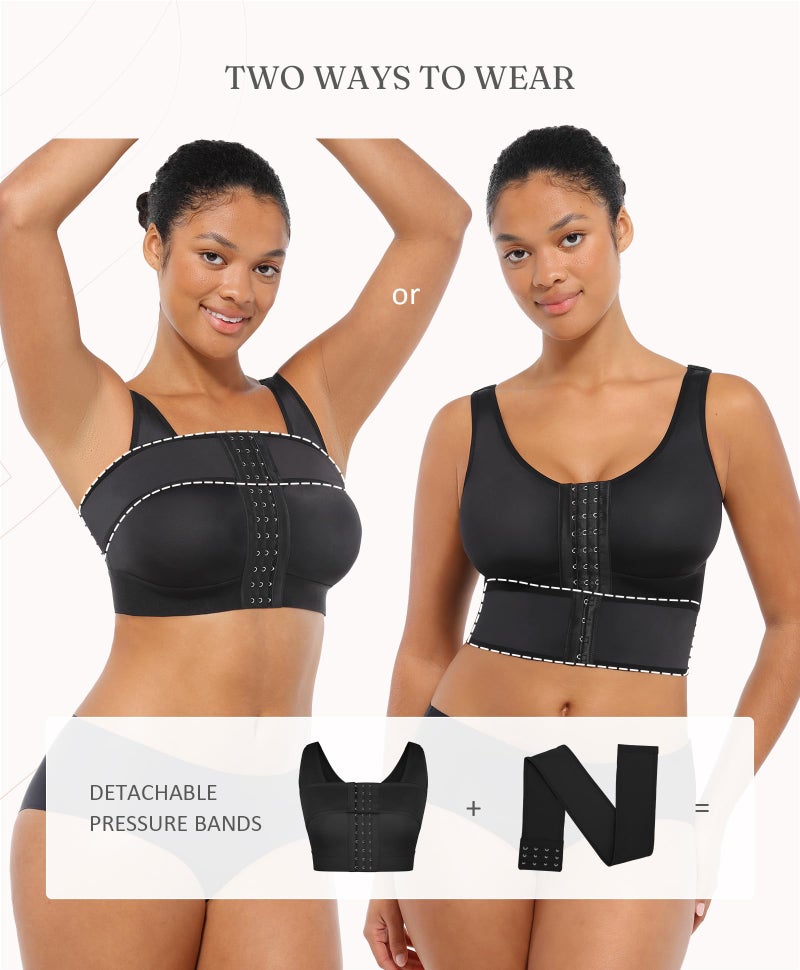FeelinGirl Front Closure Post Surgical Compression Bra for Women with Removable Breast Support Band Black XL - Image 4