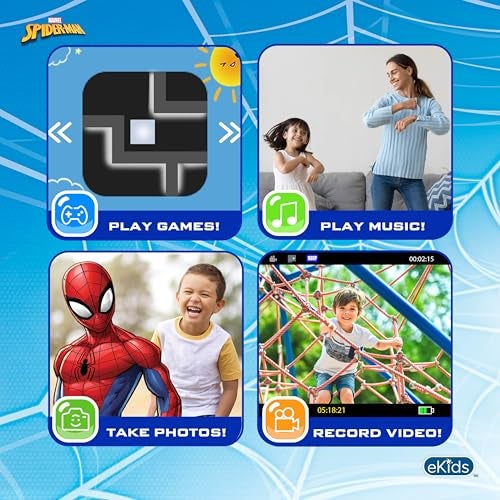 ekids Spiderman Kids Camera with SD Card, Digital Camera for Kids with Video Recording, Built-in Digital Stickers for Fans of Spiderman Gifts - Image 3