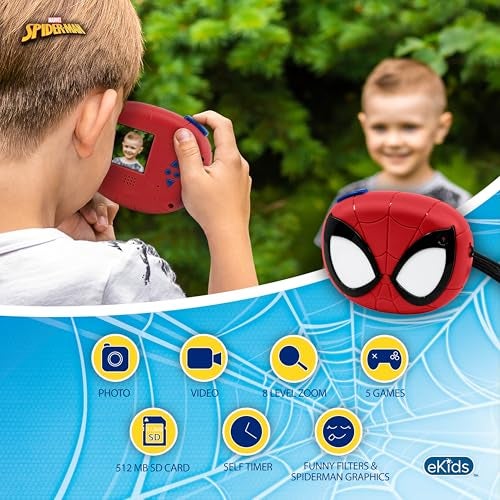 ekids Spiderman Kids Camera with SD Card, Digital Camera for Kids with Video Recording, Built-in Digital Stickers for Fans of Spiderman Gifts - Image 2
