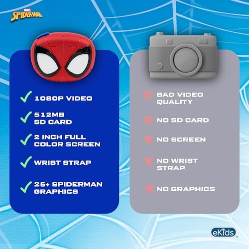 ekids Spiderman Kids Camera with SD Card, Digital Camera for Kids with Video Recording, Built-in Digital Stickers for Fans of Spiderman Gifts - Image 5