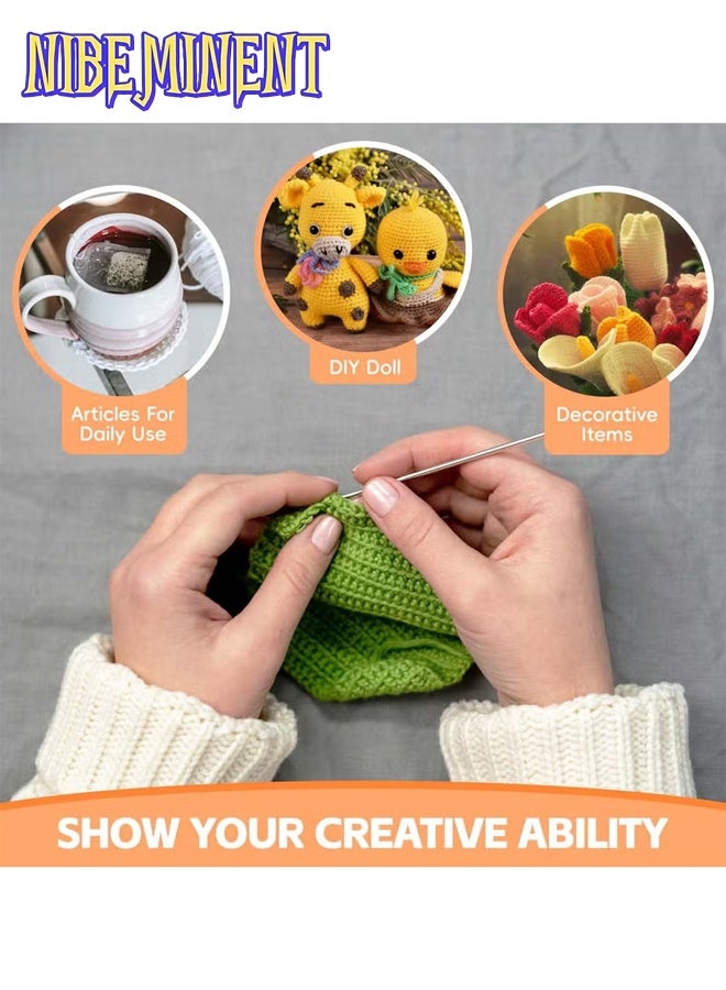NIBEMINENT Crochet Kit 59Pcs for Beginners Adults, Knitting Kit Crochet Starter Kit with 5 Yarn Balls, Canvas Tote Bag, Crochet Hooks 2-6mm, Crochet Hook Set, DIY Knitting Tool Accessories for Mothers - Image 5