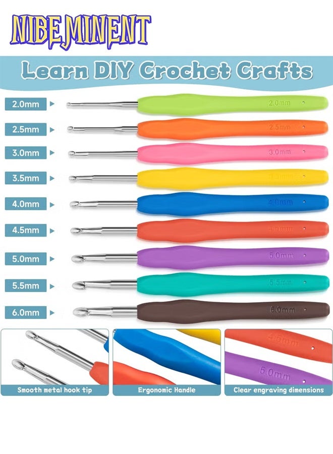 NIBEMINENT Crochet Kit 59Pcs for Beginners Adults, Knitting Kit Crochet Starter Kit with 5 Yarn Balls, Canvas Tote Bag, Crochet Hooks 2-6mm, Crochet Hook Set, DIY Knitting Tool Accessories for Mothers - Image 2