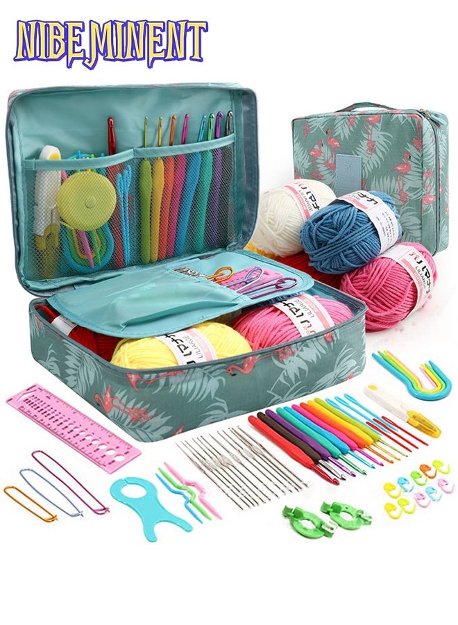 NIBEMINENT Crochet Kit 59Pcs for Beginners Adults, Knitting Kit Crochet Starter Kit with 5 Yarn Balls, Canvas Tote Bag, Crochet Hooks 2-6mm, Crochet Hook Set, DIY Knitting Tool Accessories for Mothers - Image 1