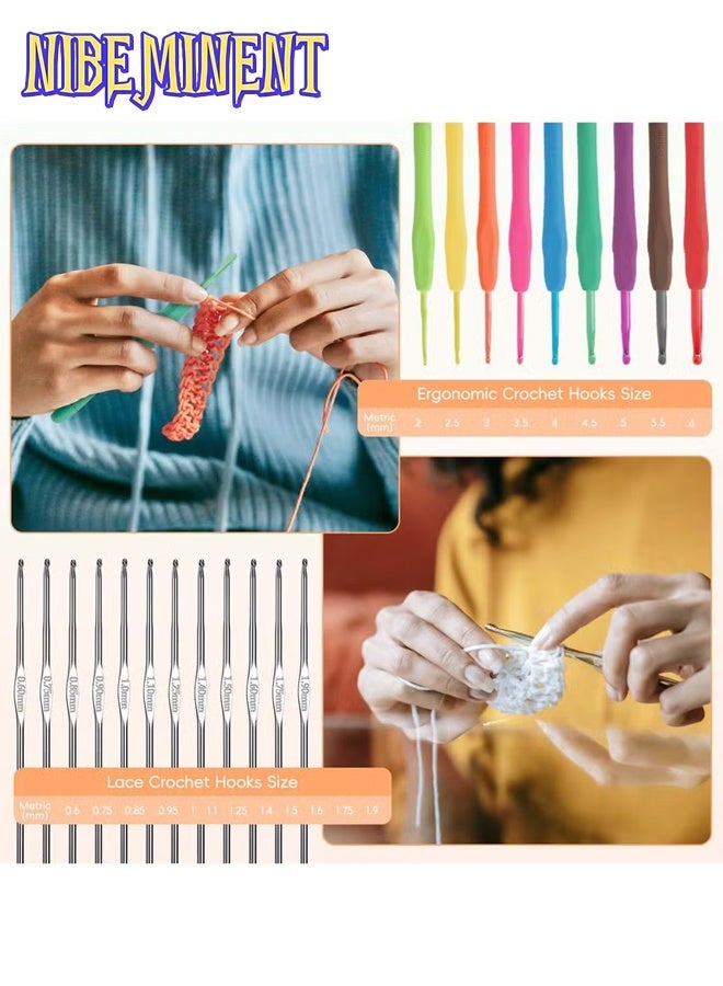 NIBEMINENT Crochet Kit 59Pcs for Beginners Adults, Knitting Kit Crochet Starter Kit with 5 Yarn Balls, Canvas Tote Bag, Crochet Hooks 2-6mm, Crochet Hook Set, DIY Knitting Tool Accessories for Mothers - Image 3